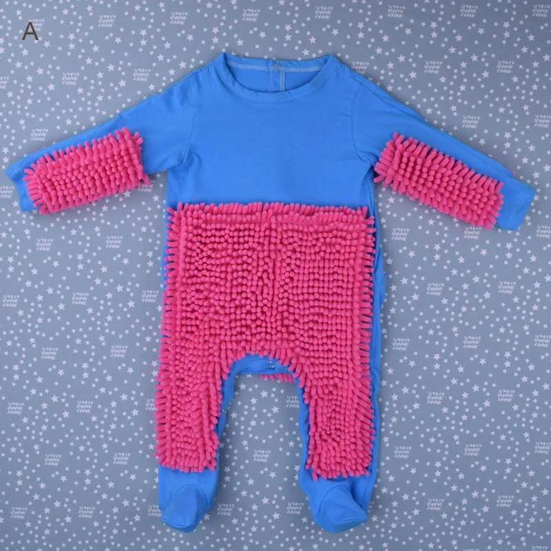 Hot Baby Mop Romper Outfit Unisex Boy Girl Polishes Floors Cleaning Mop Suit Autumn Winter Kids Crawls Toddler Swob Jumpsuit bright baby bodysuits	 Baby Rompers