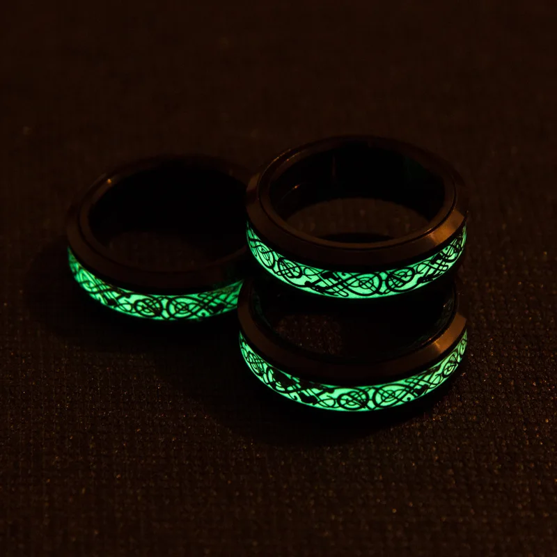 Black Luminous Dragon Rotating Rings Men Stainless Steel Glow in the Dark Fluorescent Ring Women Wedding Aneis Fashion Jewelry | Украшения