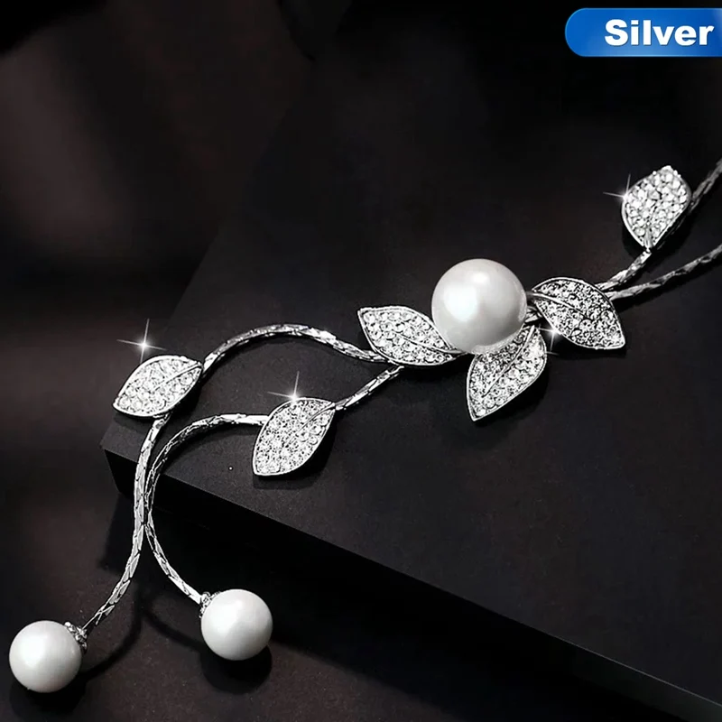 

Simulated Pearl Choker Necklaces For Women Silver Color Chain Long Necklace Pendant Jewelry Accessories Trendy Kolye