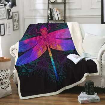 

Dragonfly Mandala Sherpa Blanket Colorful Bedspread Boho Purple Pink Insect Velvet Plush Beds Blanket 150x200cm