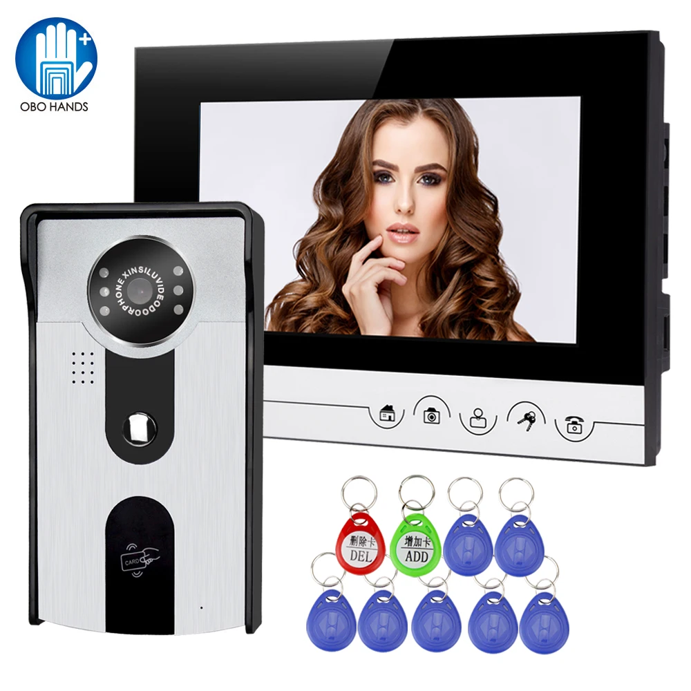 buy 7 #039; #039; Color Wired Video Door Doorbell Intercom RFID Access System 2 Monitor Camera with Door Phone 700TVL Waterproof Keyfob Unlock