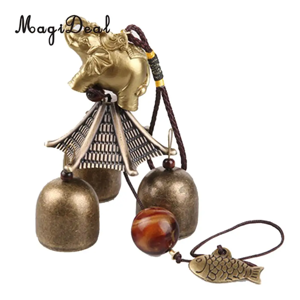 MagiDeal Chinese Elephant Fish Metal Bell Lucky Feng Shui Hanging Charm Wind Chime Antique Windchime Copper | Дом и сад