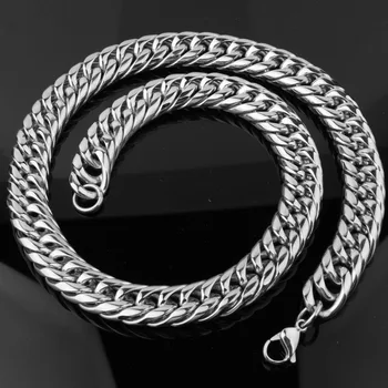 

16mm Wide Mens Necklaces Chains Stainless Steel Silver Color Necklace Or Bracelet Double Curb Cuban Fashion Jewelry 7-40"
