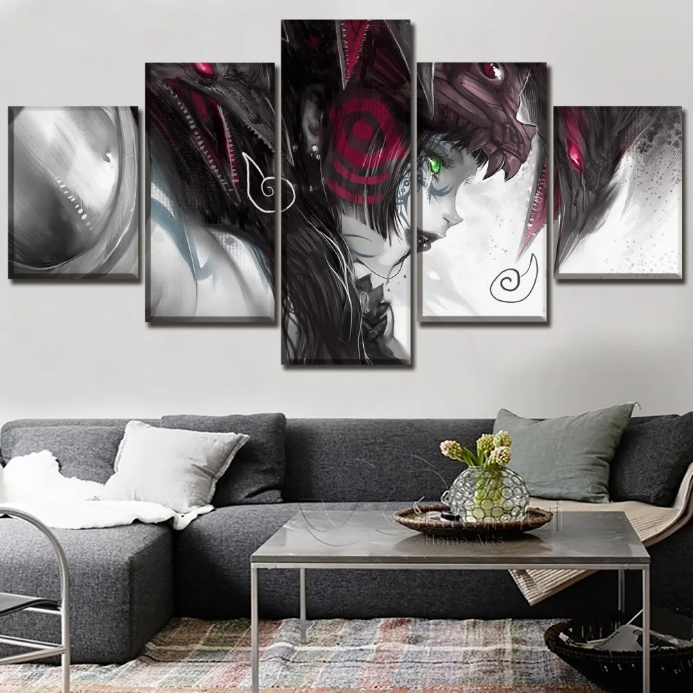 

Canvas HD Printed Unique Pictures Wall Art 5 Pieces Anime Fantasy Girl Poster Tattoo Woman Paintings Home Decorative Framework