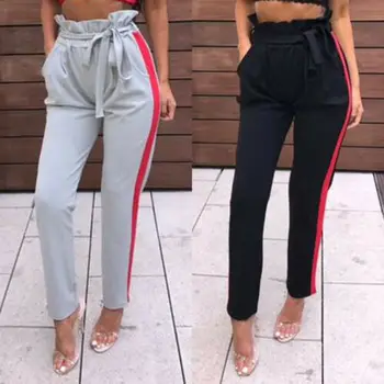 

Womens High Waist Casual Drawstring Elastic Long Pants Ladies Pencil