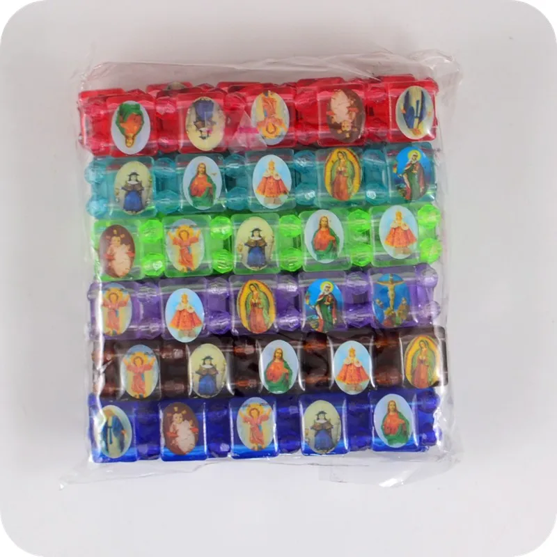 

6x Plastic Rosary Beads Bracelet JESUS SAINTS Maria Angel Fashion Catholic Christian Religious Jewelry