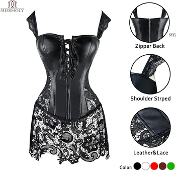 

Steampunk Corset Gothic Leather Bustier Sexy Boned Dress Overbust 6XL Plus Size Lace Top Woman lingerie Tummy Slimming Sheath