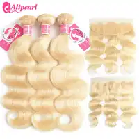AliPearl 613 สีบลอนด์รวมกลุ่มกับ Frontal PRE Plucked Platinum Blonde Body Wave 3 รวมกลุ่มผม Remy