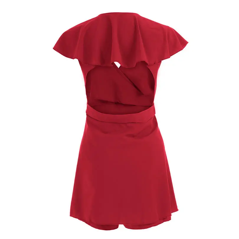 Plus Size New Women Summer Fashion Casual Daily Sexy Halter V-neck Lady Elegant Ruffled Lace Slim Jumpsuit #4A19  (16)