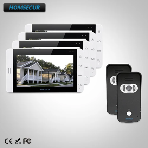 HOMSECUR 7 "проводной видео домофон вызова системы с черным камера 2C4M: TC021-B (черный) + TM703-W мониторы (белый)