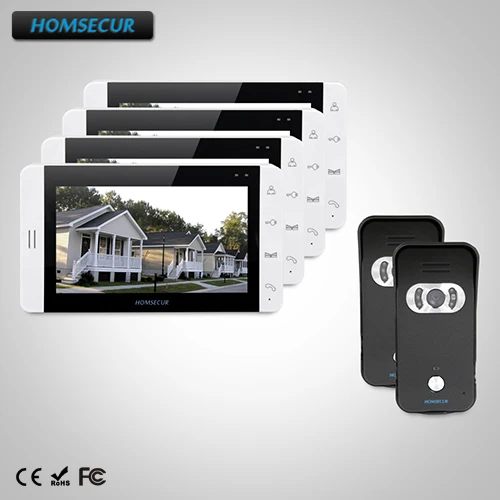 

HOMSECUR 7" Wired Video Door Entry Phone Call System with Black Camera 2C4M : TC021-B Camera (Black) + TM703-W Monitor (White)
