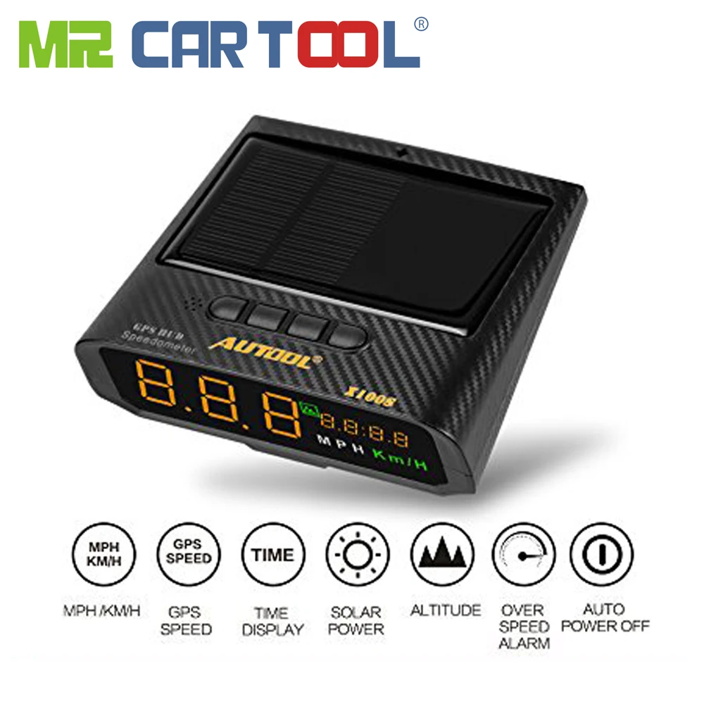 

Mr Cartool X100S Head Up Display Car HUD OBD2 II ODB 2 GPS Speedometer MPH KM Alarm Consumption Data Diagnostic Solar Energy