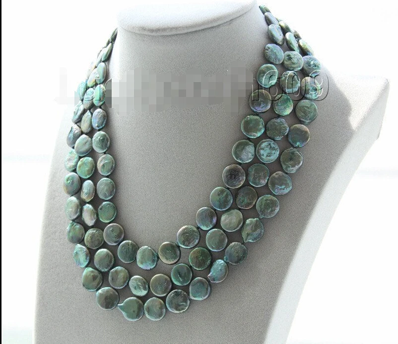 

adjustable 17.5"-19.5" 3row 12mm coin fastener green pearls necklace e2265