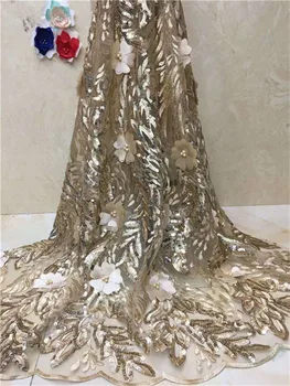 

2019 Latest African French 3d Lace Fabric High Quality African Tulle Lace with sequins.gold wedding lace fabric with beaded