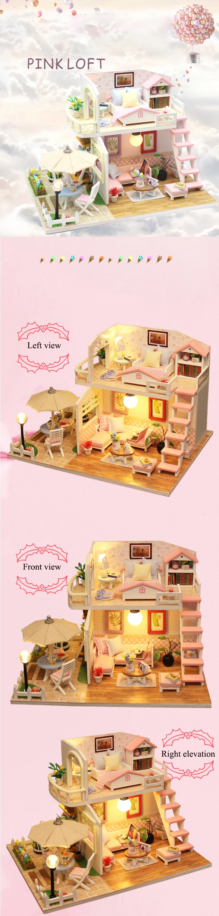 DIY Дом Деревянная сборка модель для ребенка семья друг креативный подарок кукольный домик Украшение Розовый чердак