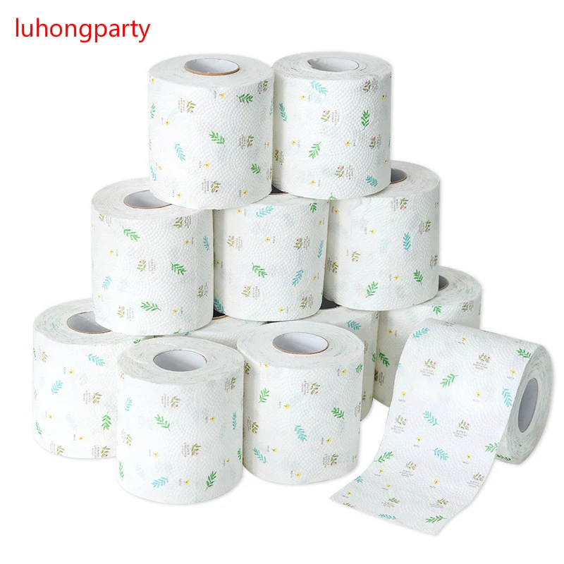 2Packs 15m/pack flowery plant design Printed Paper Toilet Tissues Roll