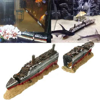 

Aquarium Ornament Wreck Sailing Boat Sunk Ship Destroyer Fish Water Tank Cave Decor 40cm