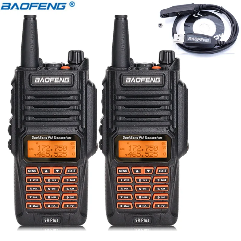 2 шт. Baofeng UV-9R Plus портативная рация 8 Вт Высокая мощность UHF VHF Двухдиапазонная IP67 водонепроницаемая портативная двухсторонняя рация - Цвет: add usb cable