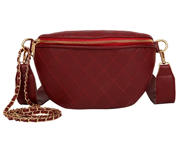 

fashion Diamond Lattice Fanny Pack Women Elegant Leather Waist Bag Ladies Chains Shoulder Belt Bag Christmas Gift Heuptas D195