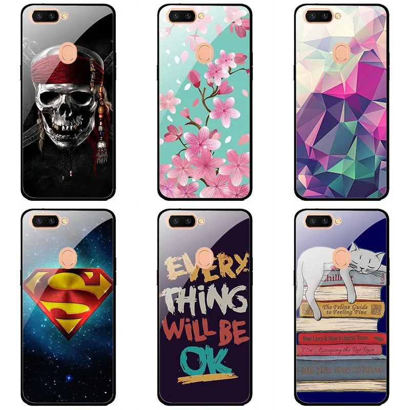 For OPPO R11S plus Tempered Glass cases fashion style cellPhone Case Cover Floral colorful painting Back cover |
