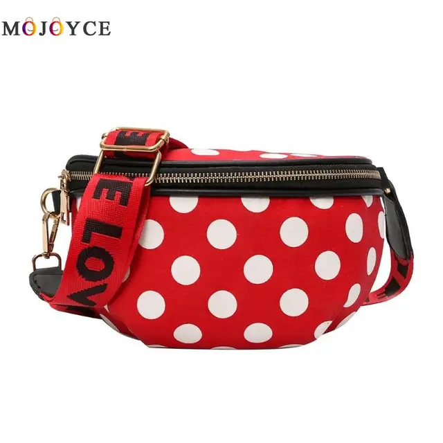 Casual Women Nylon Waist Bag Female Polka Dots Zipper Chest Fanny Pack Crossbody Belt Bag Pouch Heuptas Pochete
