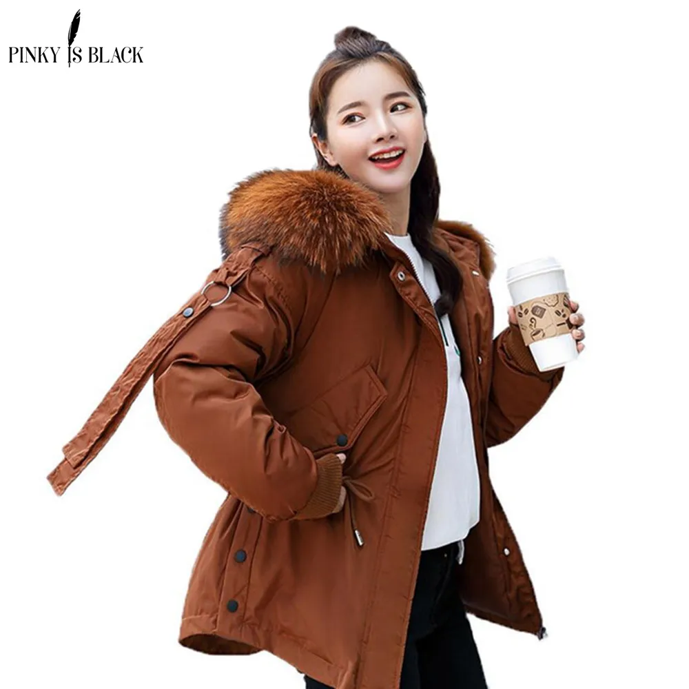 

PinkyIsBlack 2019 Winter Jacket women Short Parkas Thicken Outerwear Fur Hooded Winter Coats Women Slim Cotton Padded Jacket