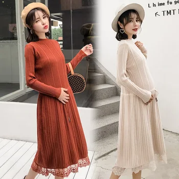 

Autumn Winter Maternity Loose Knit Dress Long Sweater Dresses Women Pregnant Elegant Dress Clothes H295