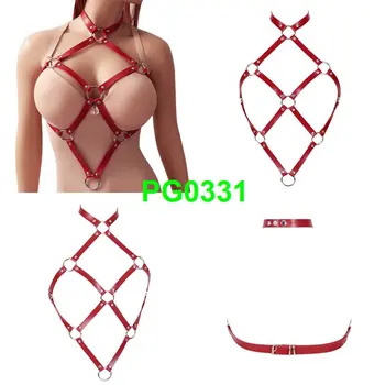 

Red Leather Harness Bra Body Bondage Sexy Lingerie Punk Goth Harajuku Elastic Adjust Tops Party Dance Festival Rave for Women
