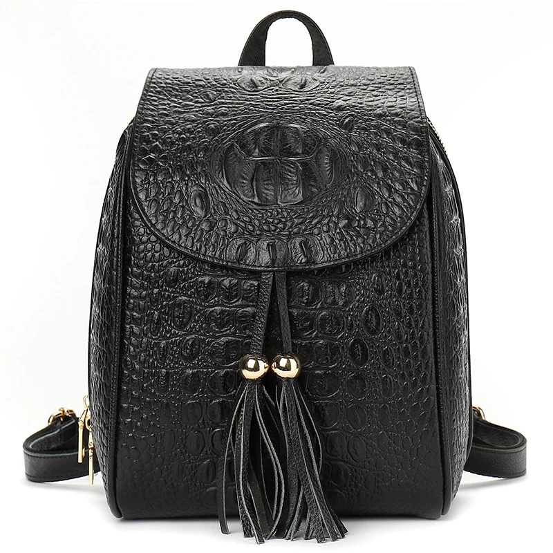

YILIAN bag bag 2018Genuine leather fashion casual ladies Cowhide crocodile pattern tassel backpack Travel bag 006