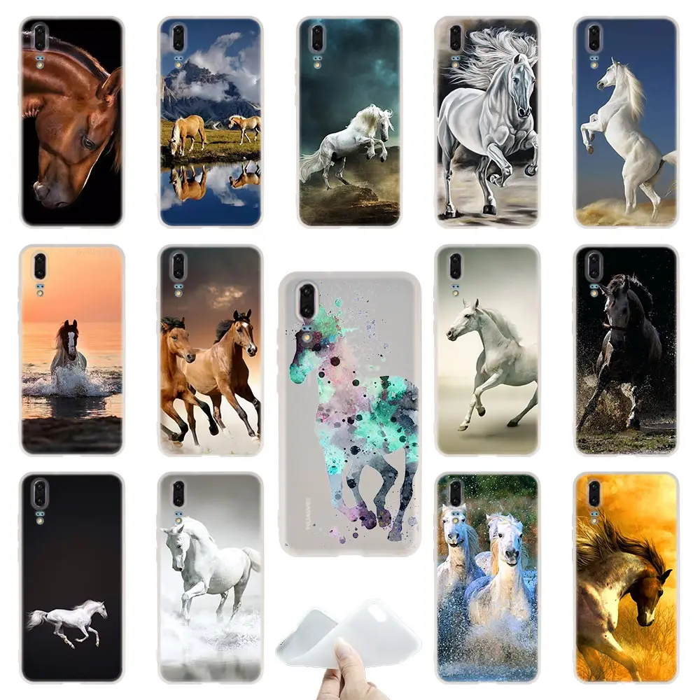 Watercolor horse Running Horses Soft TPU Phone Cases For Huawei P50 P40 P30 P20 Pro Lite p30lite p50lite P samrt Z 2019 2020 | Мобильные