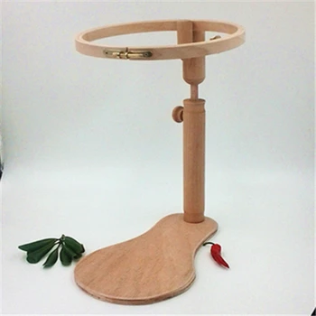 

Wooden Dia28cm Hoop Embroidery Frame Height Adjustable Wood Cross Stitch Frames Rack Wooden Desk Standing Hand Sewing Crafts