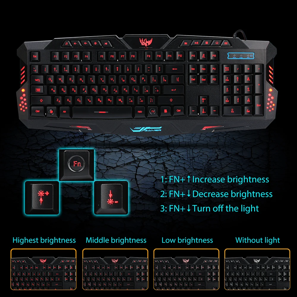 A877 Russian English Gaming Keyboard Wired USB Backlight LED Professiona Game Glowing Keyboard For