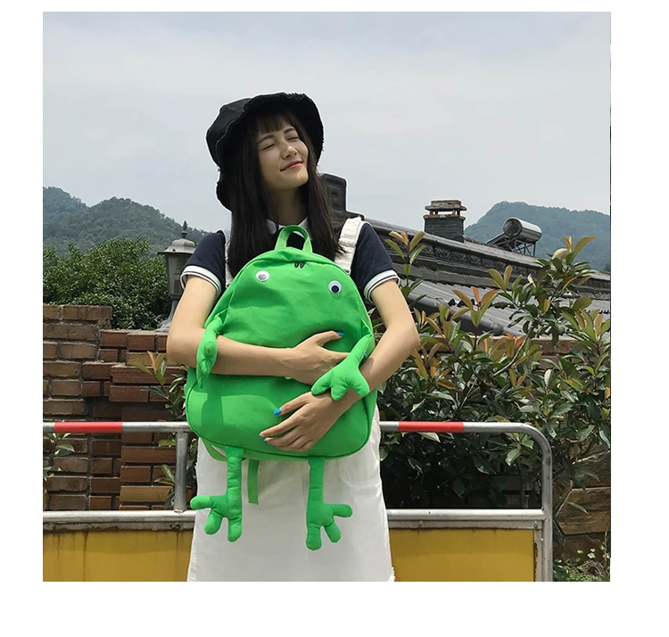Харадзюку лягушка холст рюкзак для женщин школьные рюкзаки для путешествий большой емкости Мода Kawaii bookbags девочка-подросток мультфильм рюкзак