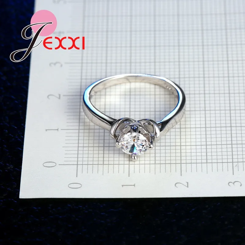 Настоящее 925 пробы Серебряное кольцо для женщин Романтический дизайн прозрачный кубический цирконий кристалл обручальные кольца ювелирные изделия
