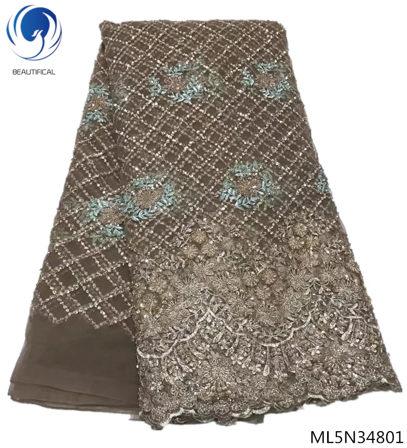 

Beautifical french african net lace fabrics 2019 beaded Embroidered luxury fabrics dress for wedding 5yards/lot ML5N348