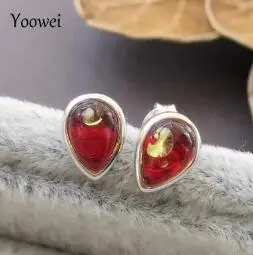 Yowei 3 цвета, серьги из приморского янтаря для женщин, 8*6 мм, крошечные серьги-гвоздики в форме капли из натурального янтаря, ювелирные изделия - Цвет камня: tiny earrings
