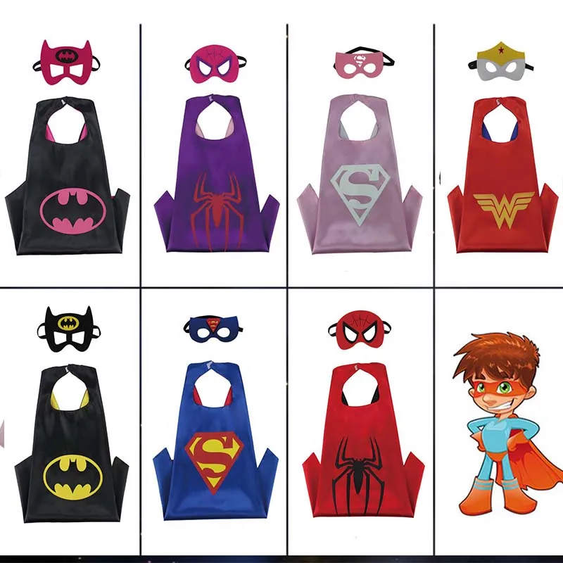 

Kids Birthday Dress Up Costumes Boys Girls Superhero Cape with Mask Double Cloak Children Christmas Cosplay New Year Party Gift