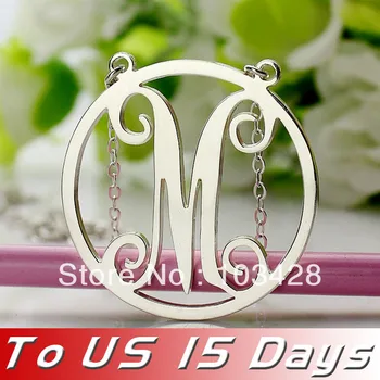 

AILIN Freeshipping-Silver Circle Monogram Name Necklace with 1 Letter Personalized Initals Monogrammed with Frame Custom Jewelry