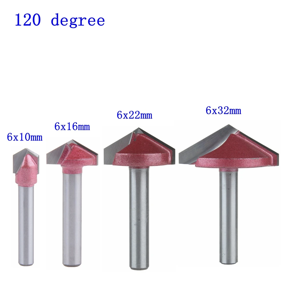 5Pcs 120Degree 6x10mm V-bit CNC Solid Carbide End Mill 3D Woodworking MDF Cutte