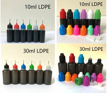 

50pcs 10ml 30ml Black Empty E Liquid Plastic Dropper Bottles LDPE Needle Bottle with Child Proof Caps Metal Tips E liquid Vape