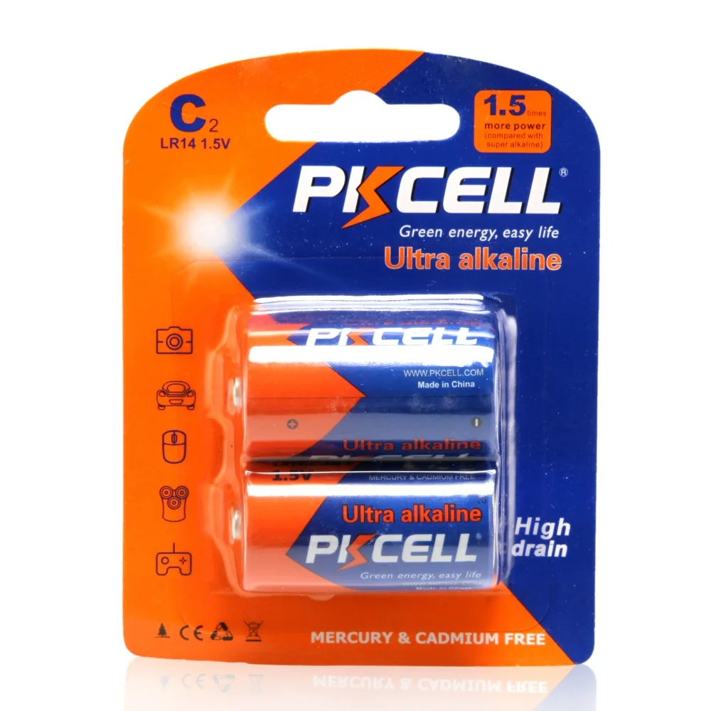 

2cells/card PKCELL 1.5V C Size LR14 AM2 Alkaline Battery Primary Batteries