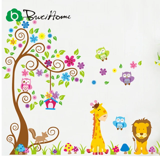 Nursery Anak Kamar Dinding Stiker Lucu Owl Pohon Hutan Hewan