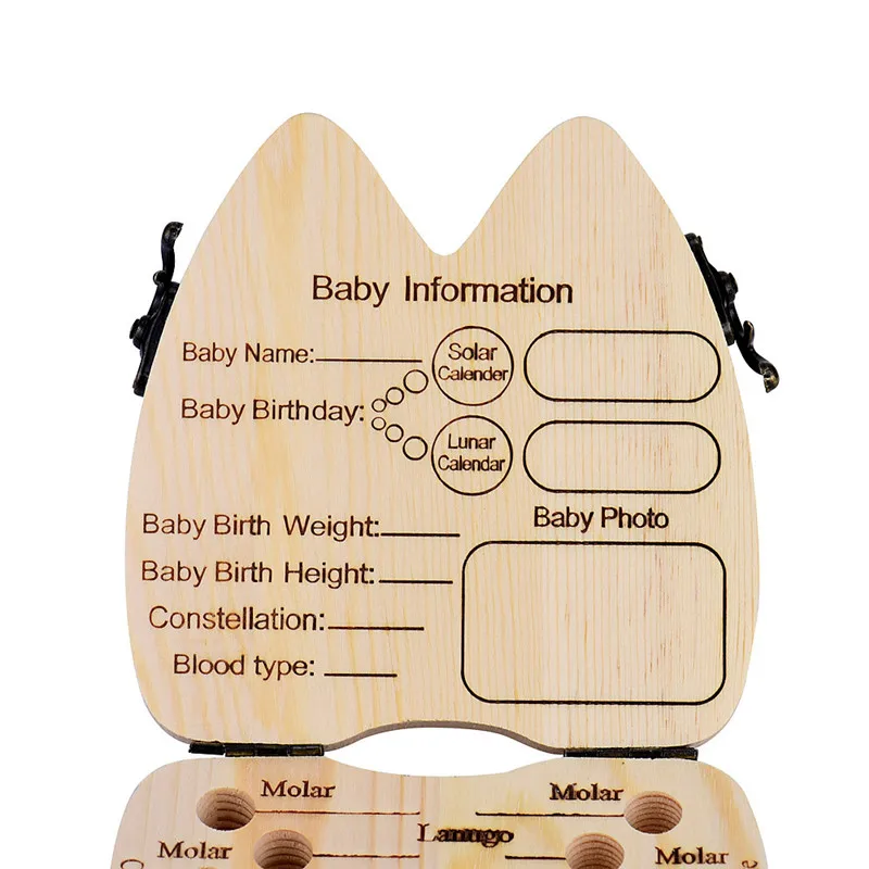 New Tooth shape Box Organizer for Baby Milk Teeth Save Wood Storage case Lanugo Collecting Teeth Gift Spanish/English drop ship