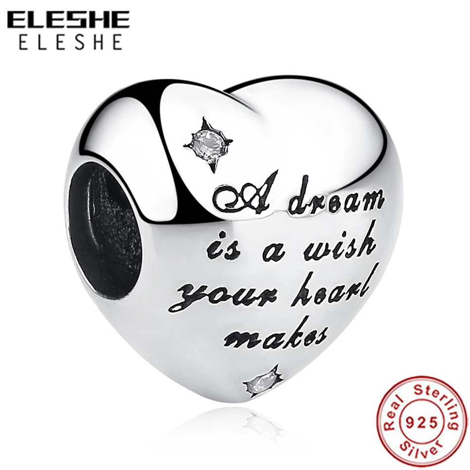 

ELESHE 2019 New CINDERELLA DREAM Heart Charm 925 Sterling Silver Beads Fit Original Pandora Charm Bracelets Necklace DIY Jewelry