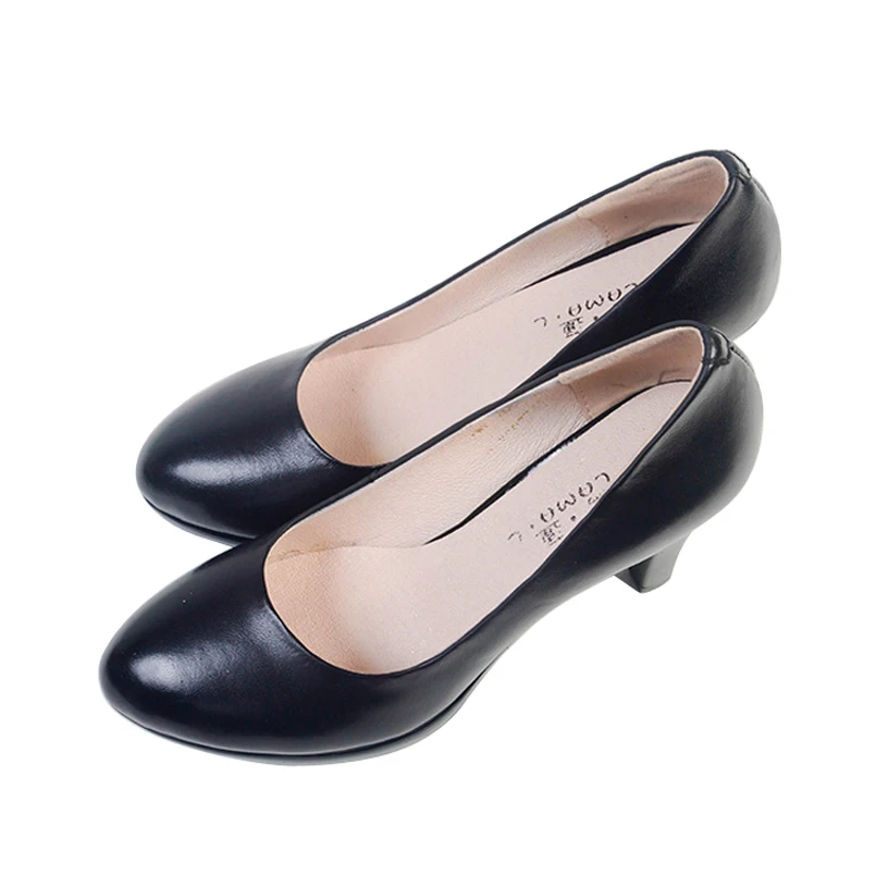 

Women Heels Shoes Summer 2018 Office Pumps Ladies High Heel Shoe Black Genuine Leather Stiletto Shoes Round Toe Footwear 2631