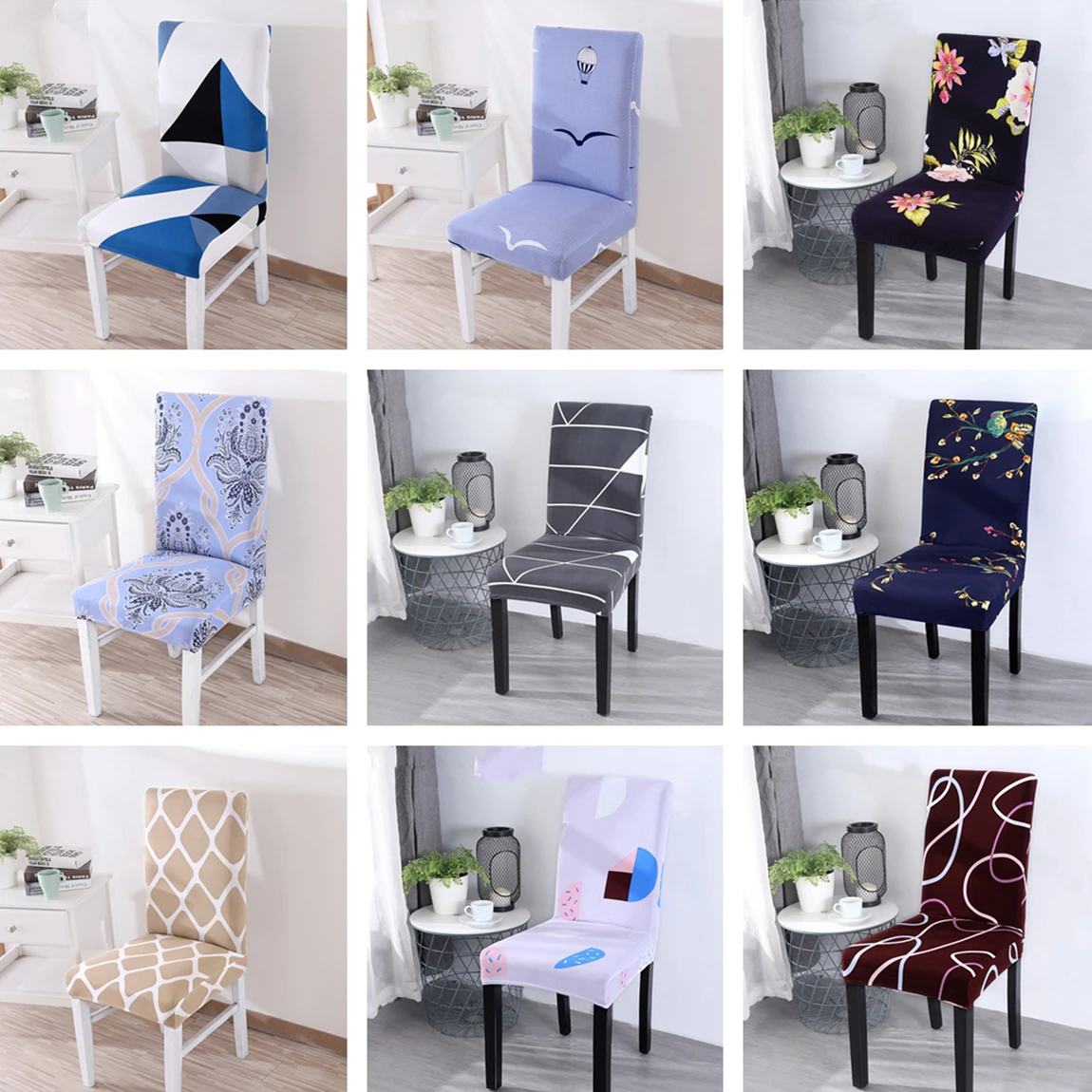 

Geometric Colorful Printing Chair Cover Stretch Elastic Slipcovers Anti-dirty Dinning Room Decor Wedding Chair Cover