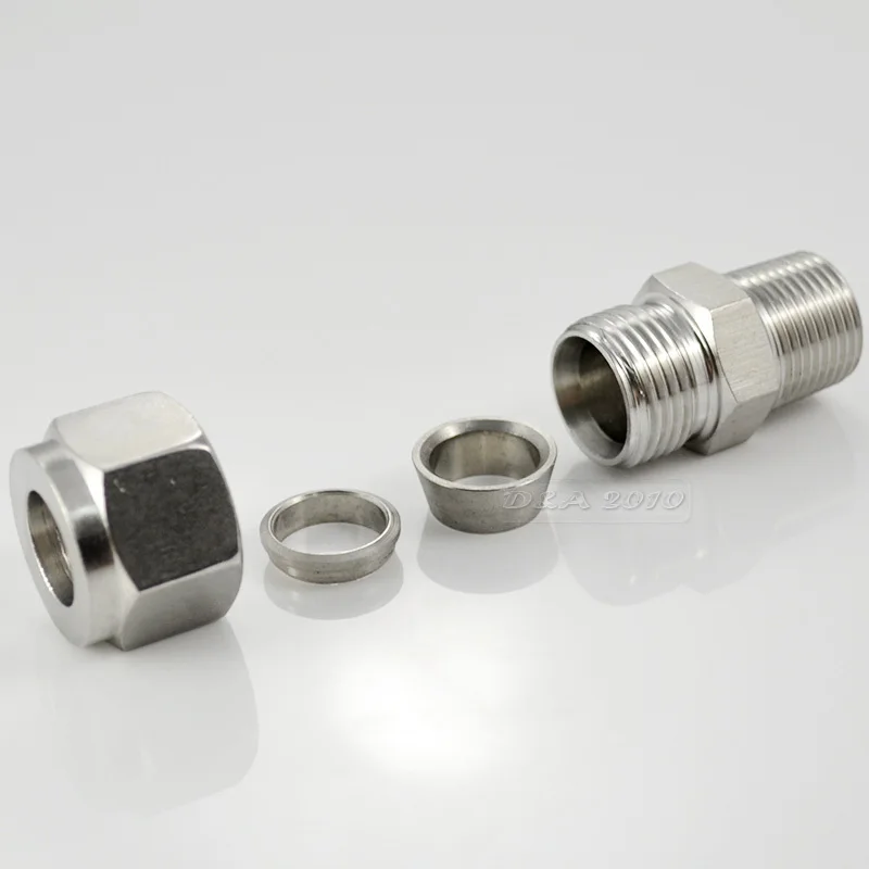 BSPT Male 1//4/"-1//2/" Compression Pipe Fittings Stud Connector Double Ferrule 304