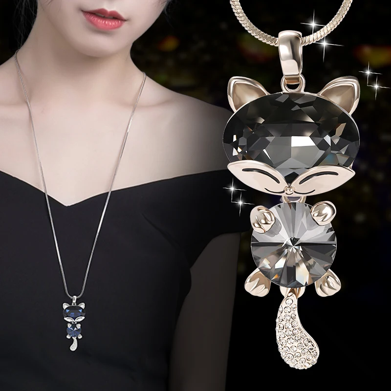 2018 New Arrival Women Pendant Necklaces Long Lovable Cat crystal Pendant Adorn The Simple Necklace