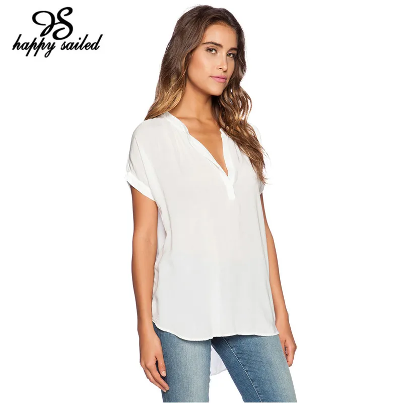 7 colors V Neck Short Sleeve White Black plus size women new summer 2017 Oversize Chiffon T-Shirts 25789 | Женская одежда