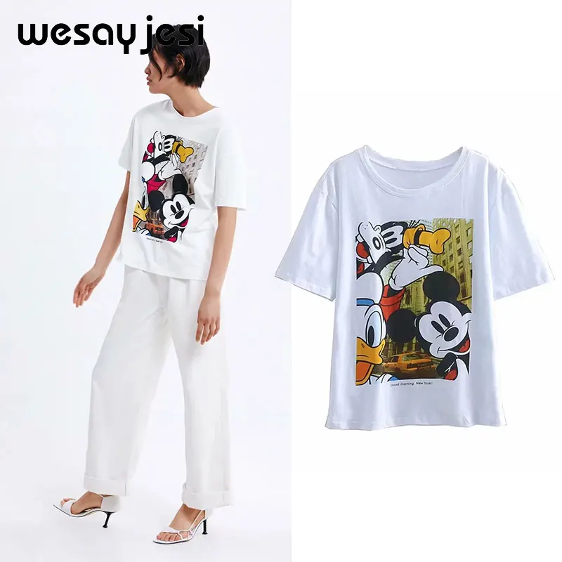 

2019 summer fashion t shirt women harajuku korean clothes streetwear cartoon duck mouse print 100% cotton tshirt tops plus size